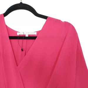 Ulla Johnson Bright Pink Surplice Front Silk Dress - Size 8